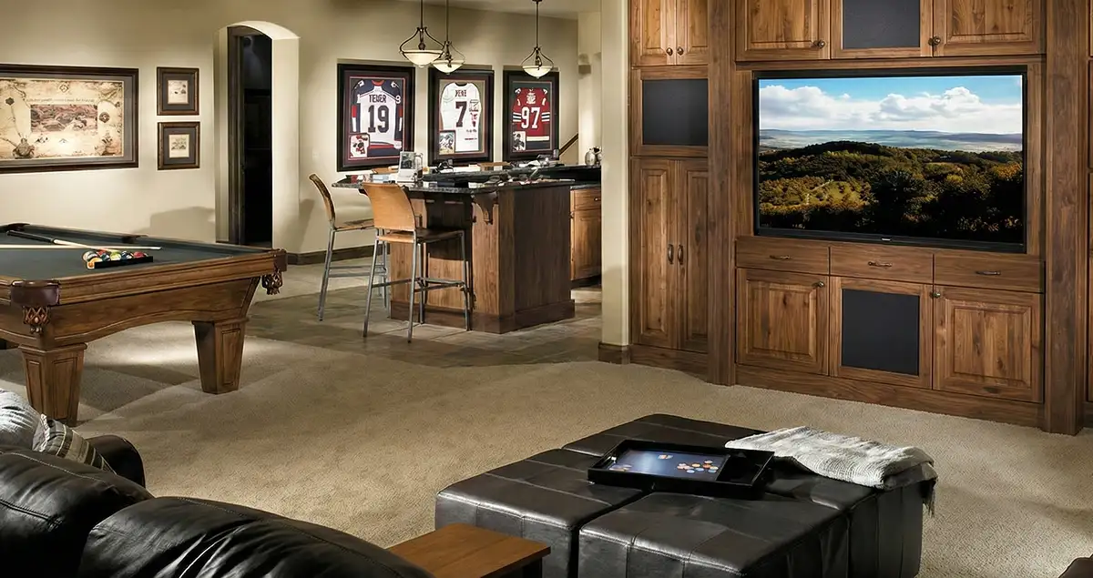 finished basement remodeling project transforming a basement into a comfortable living space in Louisville, KY