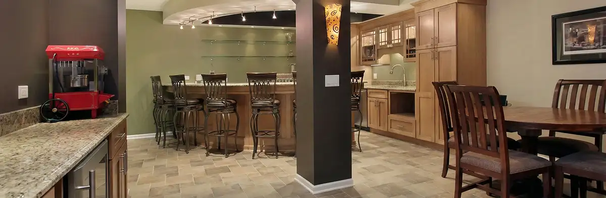 modern basement remodeling with custom finishes and open layout in a home in Louisville, KY