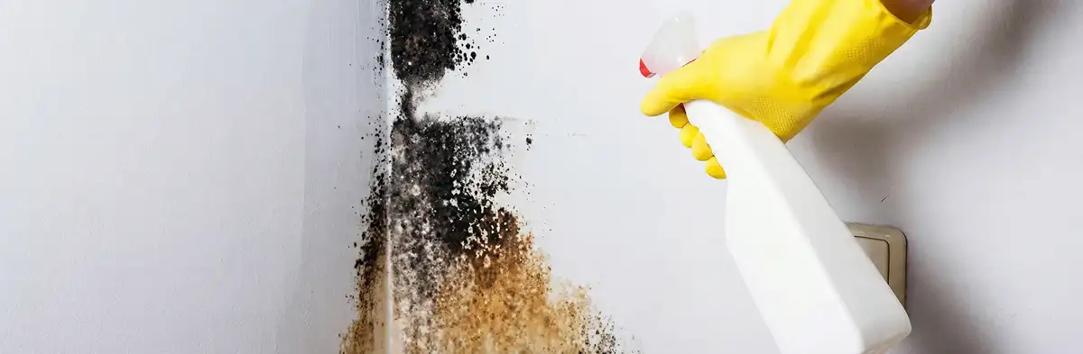 visible mold growth on an interior wall being treated during mold removal service in Louisville, KY