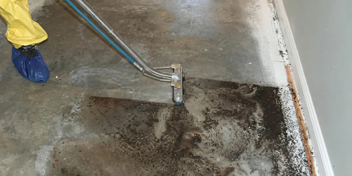 sewage removal technicians extracting contaminated wastewater from a residential floor in Louisville, KY