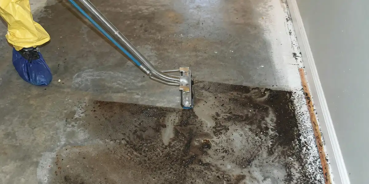 sewage removal technicians extracting contaminated wastewater from a residential floor in Louisville, KY
